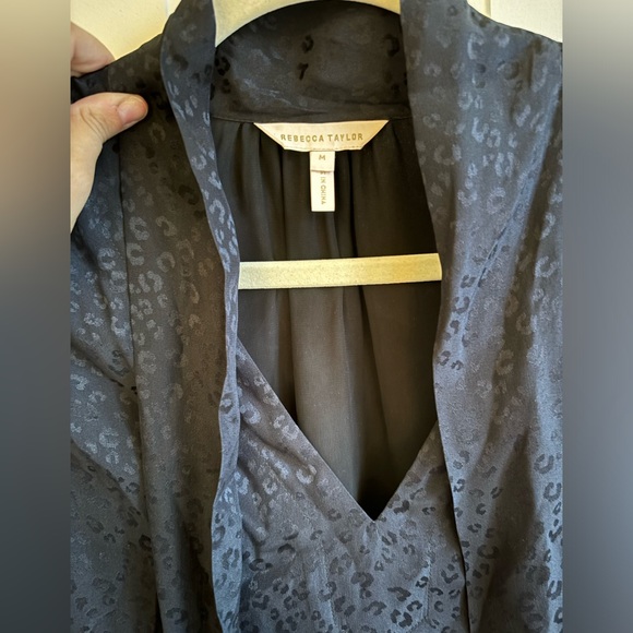 Navy Leopard Print Rebecca Taylor Long-Sleeve Shift Dress - Picture 3 of 4